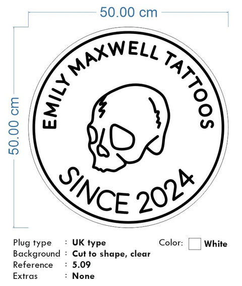 Custom Neon for Dan -Emily Maxwell Tattoo - White - 50x50cm - Remote dimmer and Delivery