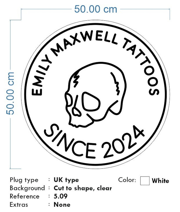 Custom Neon for Dan -Emily Maxwell Tattoo - White - 50x50cm - Remote dimmer and Delivery