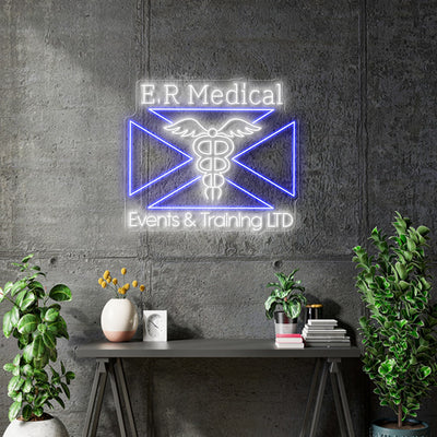 Custom Neon  - E.R Medical Events and Training Ltd - Light White and blue - Size: 60cm x 54cm  - indoor Sign (2yrs Warranty)