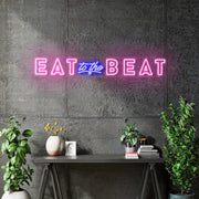 Custom Neon  - EAT TO THE BEAT -  Pink and Blue - Size: 150x35cm (5ft x 1ft) - indoor Sign (2yrs Warranty)