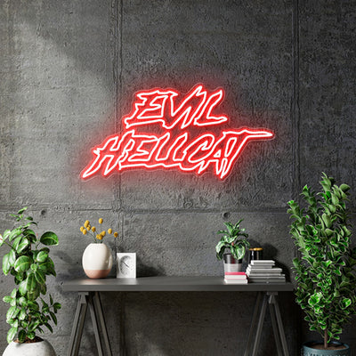 Custom Neon -  EVIL HELLCAT - RED - 24 x 12inch - INDOOR  - Remote dimmer and Delivery