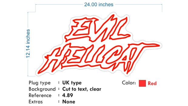 Custom Neon -  EVIL HELLCAT - RED - 24 x 12inch - INDOOR  - Remote dimmer and Delivery