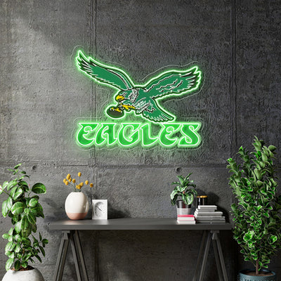 Custom Neon -  EAGLES + Print on Acrylic of logo - Green - 36 x 25inch - INDOOR  - Remote dimmer and Delivery