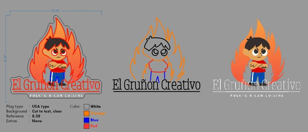 Custom Neon El Grunon Creativo -  White, Blue, Orange and Red 40x23inch - Free Delivery and Remote+ Battery