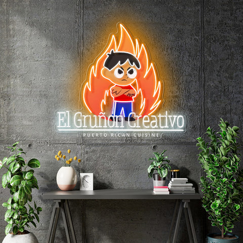 Custom Neon El Grunon Creativo -  White, Blue, Orange and Red 40x23inch - Free Delivery and Remote+ Battery