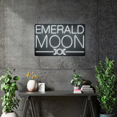 Custom Neon |  Emerald Moon -  Size: 70cm x 43cm - White Neon , Black acrylic -  incl Shipping , and 2yrs Warranty
