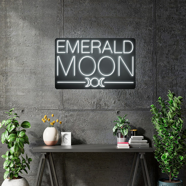 Custom Neon |  Emerald Moon -  Size: 70cm x 43cm - White Neon , Black acrylic -  incl Shipping , and 2yrs Warranty