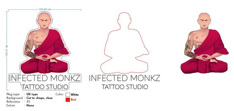 Custom Neon - Infected Monkz Tattoo Studio - 100cm  x 91cm - dimmer and delivery
