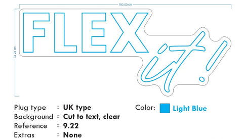 Custom neon -  FLEX IT - Size:  180 x 74cm  - Light Blue - incl Shipping and 2yrs Warranty