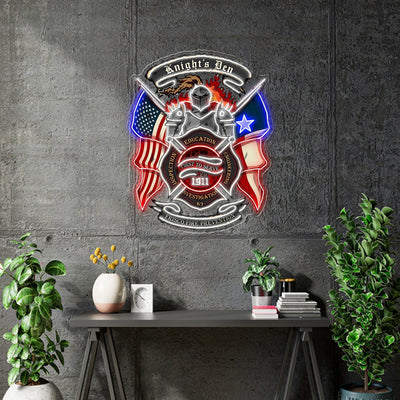 Custom Neon -  Fiasco Fire Prevention - 48inch x 38inch -  White, Red and Blue Neon - INDOOR  - Remote dimmer and Delivery (2 years Warranty)