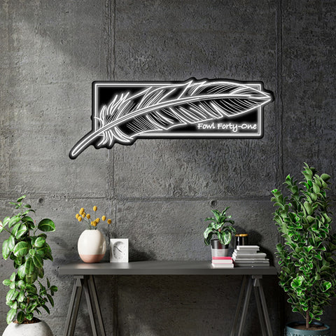 Custom neon -  Fowl Forty-One   - Size:  36inch x 14inch  - White on Glossy Black Acrylic -  incl Shipping and 2yrs Warranty