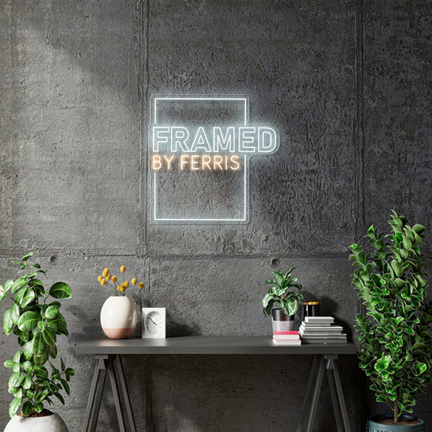 Custom Neon - Framed By Ferris - 80cm x 77cm - White and Warm White- Remote dimmer and Delivery
