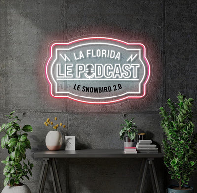 Custom Neon - La Florida Le Podcast -  30 x 19inch - Red, White + Print -  Delivery and Remote