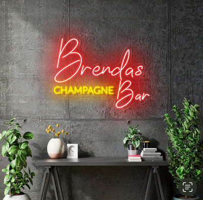 Custom Neon - Brendas Champagne Bar  - Red and yellow - 70cm x 55cm - INDOOR  - Remote dimmer and Delivery