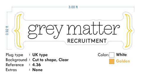 Custom Neon |  Grey Matter  Recruitment -  Size: 3ft x 0.92ft - White and Warm white Neon -  incl Shipping , and 2yrs Warranty