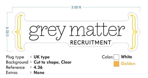 Custom Neon |  Grey Matter  Recruitment -  Size: 3ft x 0.92ft - White and Warm white Neon -  incl Shipping , and 2yrs Warranty