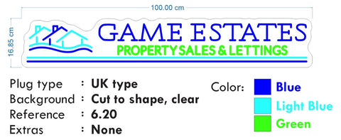 Custom Neon - Game Estates Property Sales and Lettings  -Blue, Light Blue and Green- indoor - Remote dimmer and Delivery