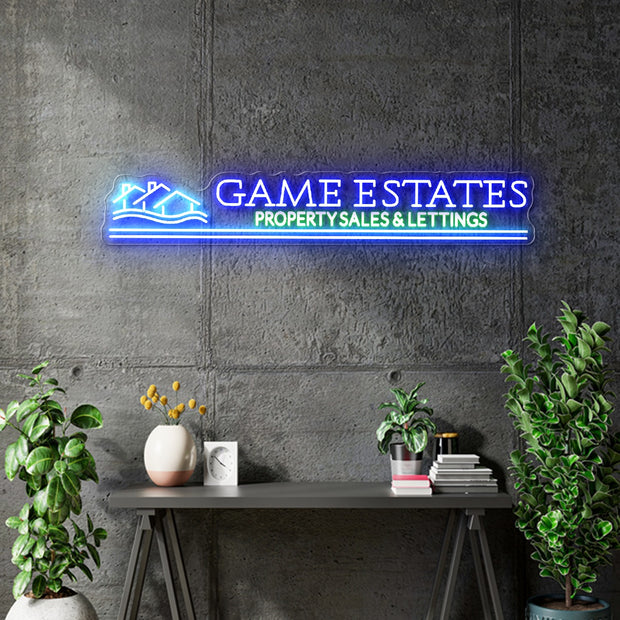 Custom Neon - Game Estates Property Sales and Lettings  -Blue, Light Blue and Green- indoor - Remote dimmer and Delivery