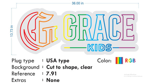 Custom neon - Grace Logo and Grace Kids - Size: 36  - RGB -  incl Shipping and 2yrs Warranty