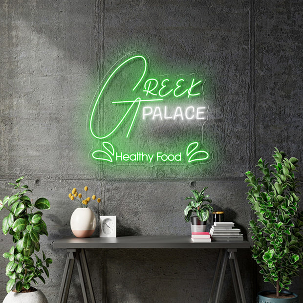 Custom Neon - Greek Palace - White and Green - Free Delivery and Remote+ Battery (Copy)