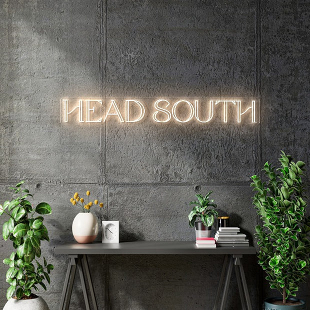 Custom Neon - HEAD SOUTH - WARM WHITE - Size:  150 * 18cm - indoor Sign (2yrs Warranty)