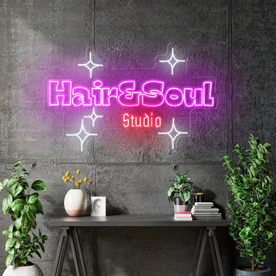 Custom Neon for Jodie - Hair and Soul Studio -  100x61cm Pink Red and White- Remote dimmer and Delivery