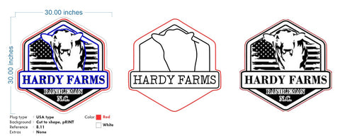 Custom Neon  - Hardy Farms Neon Sign -  White and  Red - Size: 30 x 30 inch - indoor Sign (2yrs Warranty)