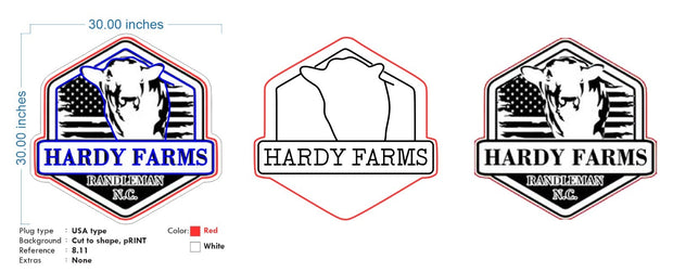 Custom Neon  - Hardy Farms Neon Sign -  White and  Red - Size: 30 x 30 inch - indoor Sign (2yrs Warranty)