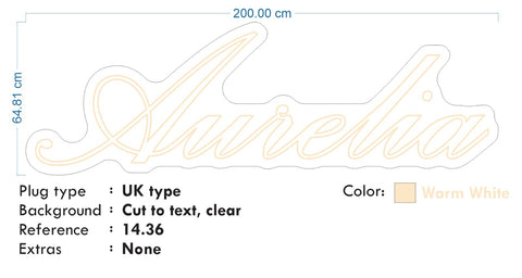 Custom Neon -  AURELIA  -  Size: 200cm x 64cm  - Warm White - Remote dimmer and Delivery