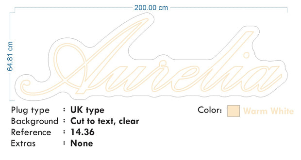 Custom Neon -  AURELIA  -  Size: 200cm x 64cm  - Warm White - Remote dimmer and Delivery