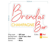 Custom Neon - Brendas Champagne Bar  - Red and yellow - 70cm x 55cm - INDOOR  - Remote dimmer and Delivery