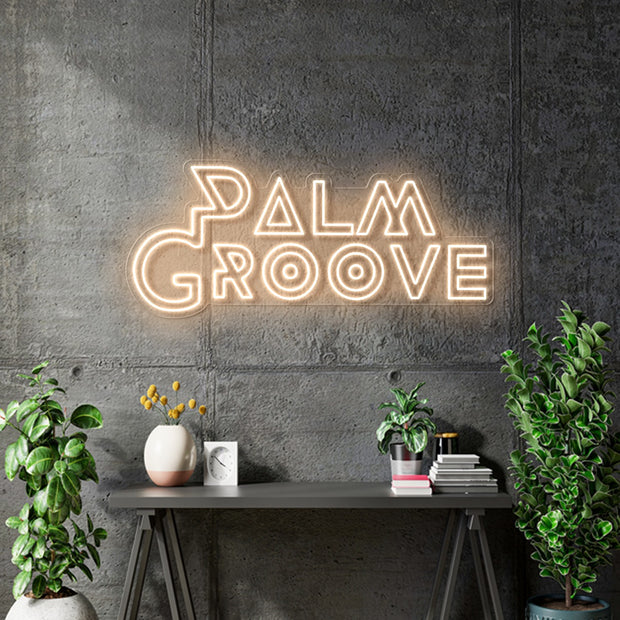 (Copy) Custom Neon Logo for Louis - Palm Groove  - 100x42cm - Warm white Double Stroke  - Clear backing - Dimmer and control