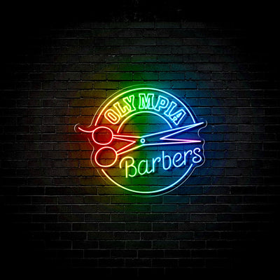 Custom Neon -  Olympia Barbers  - RGB Multicolour - 100cm x 85cm - INDOOR  - Remote dimmer and Delivery (2yrs Warranty)