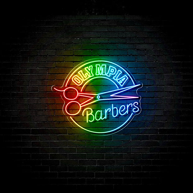 Custom Neon -  Olympia Barbers  - RGB Multicolour - 100cm x 85cm - INDOOR  - Remote dimmer and Delivery (2yrs Warranty)