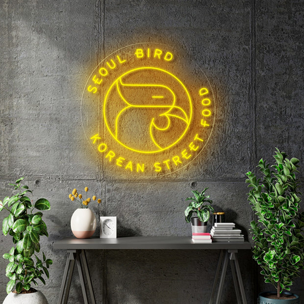 Custom Neons - Seoul Bird signs - Yellow and Red - Remote dimmer and Delivery to NY