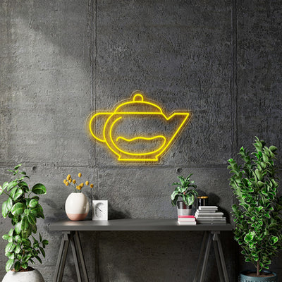 Custom Neon - Teapot- Yellow - Size: 60cm x 40cm  - INDOOR  - Remote dimmer and Delivery (2 years Warranty)