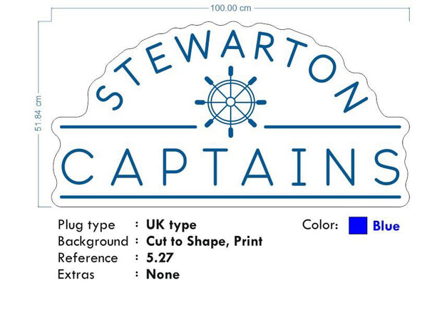 Custom Neon Logo - Stewarton Captains - 100x51cm- Blue - Clear backing - Dimmer and control