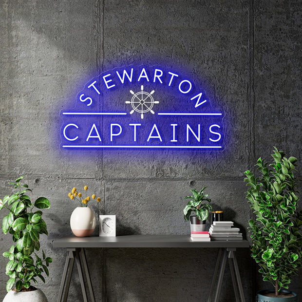 Custom Neon Logo - Stewarton Captains - 100x51cm- Blue - Clear backing - Dimmer and control