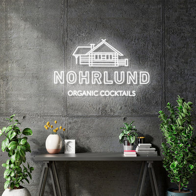 Custom Neon - Nohrlund Organic Cocktails - 80x49cm - White LED Neon - Free Delivery and Remote+ Battery