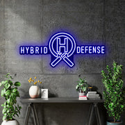 Custom Neon for Nicole - Hybrid Defense logo - Blue - 30 x12 inch - dimmer and delivery