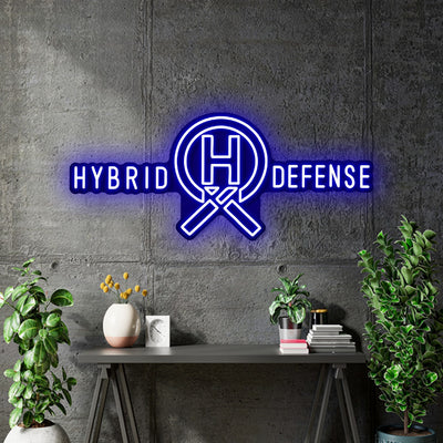 Custom Neon for Nicole - Hybrid Defense logo - Blue - 30 x12 inch - dimmer and delivery