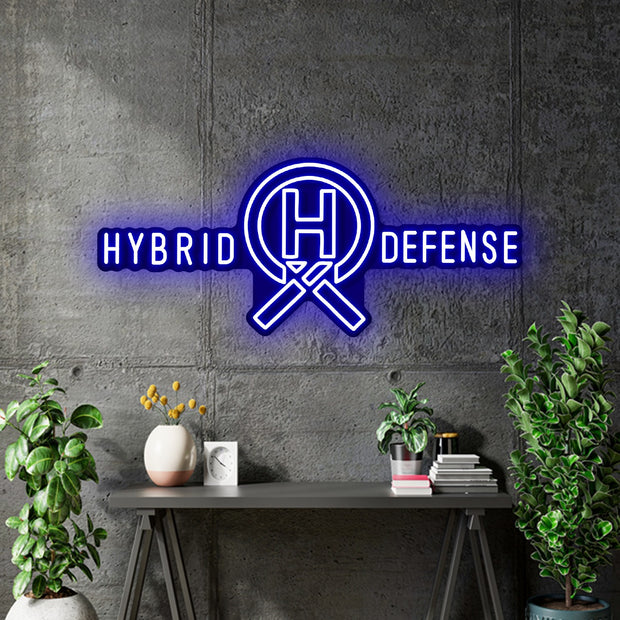 Custom Neon for Nicole - Hybrid Defense logo - Blue - 30 x12 inch - dimmer and delivery