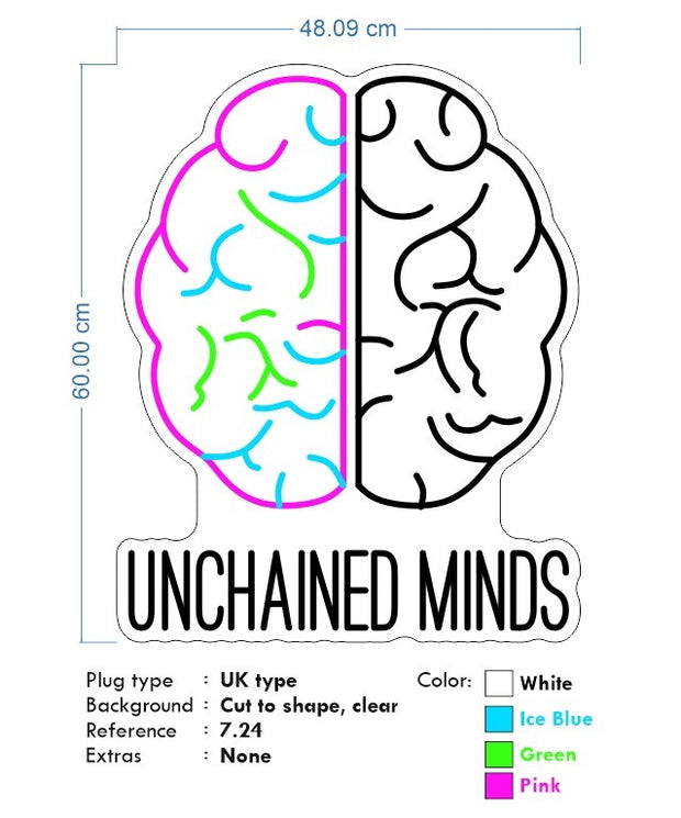 Custom Neon - Unchained Minds Logo - 60cm x 48cm - indoor - Remote dimmer and Delivery