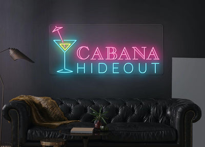 Custom Neon - Cabana Hideout -92.5 x 40cm - hot pink , light blue andgreen - indoor - Remote dimmer and Delivery