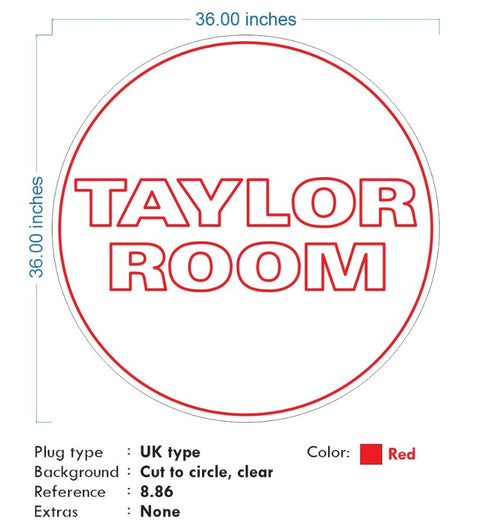 Custom Neon - Taylor Room -  RED neon- 36inch (90cm x 90cm) - indoor Sign (2yrs Warranty)