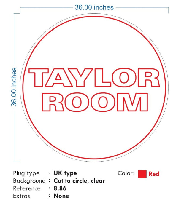 Custom Neon - Taylor Room -  RED neon- 36inch (90cm x 90cm) - indoor Sign (2yrs Warranty)