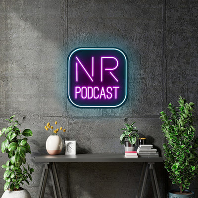 Custom Neon -  (2 units) NR Podcast -  Light Blue And Pink - 12 inch - Glossy black acrylic- indoor Sign (2yrs Warranty)