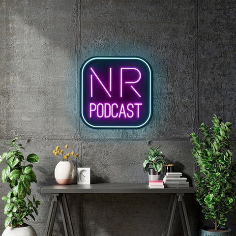 Custom Neon -  (2 units) NR Podcast -  Light Blue And Pink - 12 inch - Glossy black acrylic- indoor Sign (2yrs Warranty)