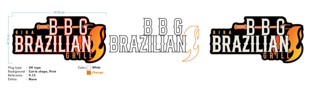 Custom Neon  - Bira Brazilian Grill -  White and Orange - Size: 90cm x 45cm  - indoor Sign (2yrs Warranty)