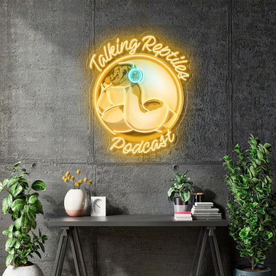 Custom Neon - Talking reptile -  Gold and light blue and Red - 20x24inch  - indoor Signs